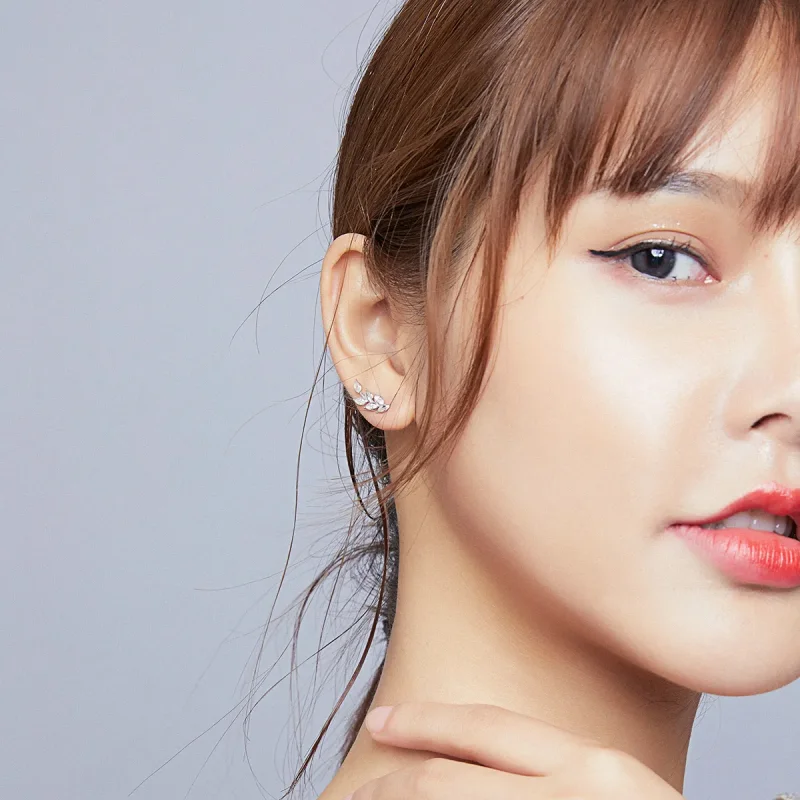 (image for) Pandora Style Silver Stud Earrings, Shining Wheat Ears - BSE415 - View 7