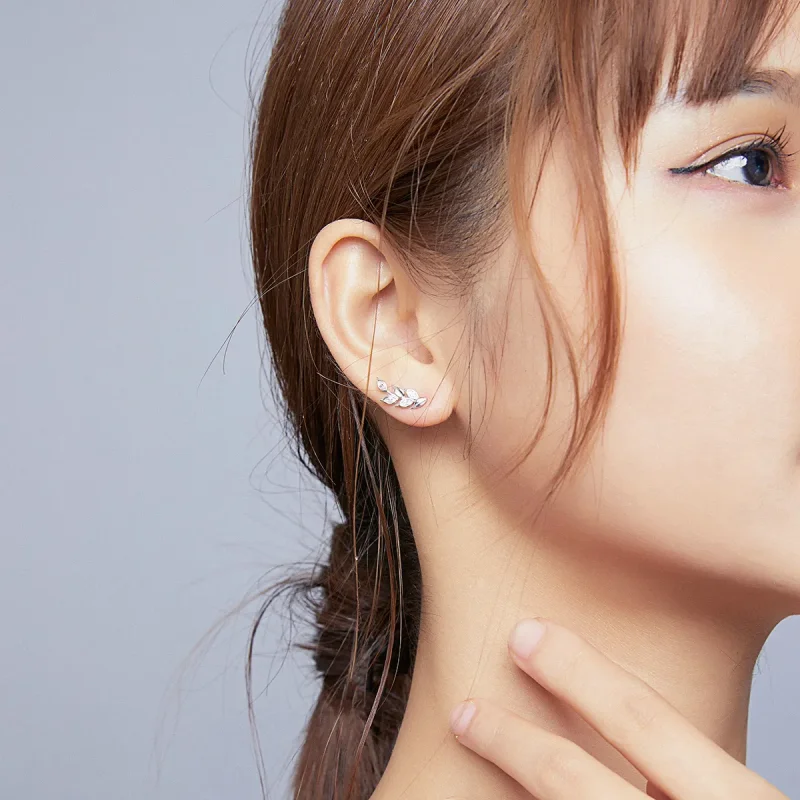 (image for) Pandora Style Silver Stud Earrings, Shining Wheat Ears - BSE415 - View 8