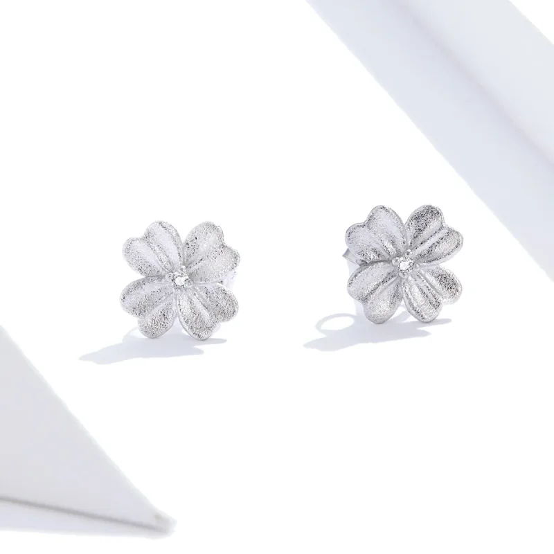 (image for) Pandora Style Silver Stud Earrings, Silver Flower - SCE864 - View 2