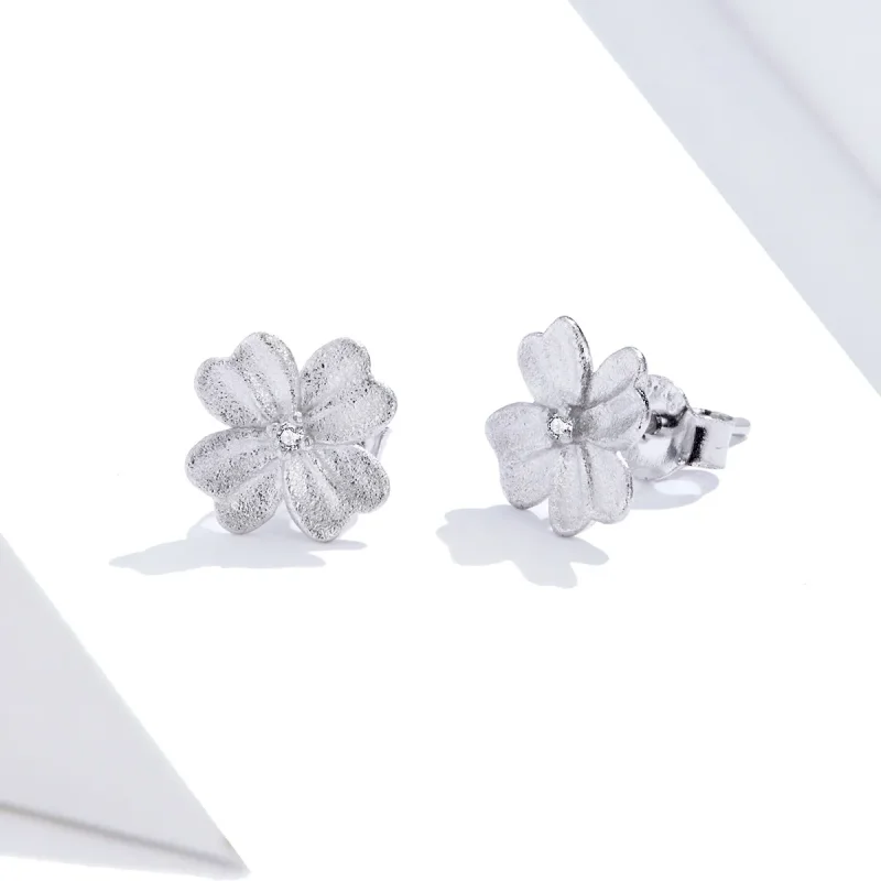 (image for) Pandora Style Silver Stud Earrings, Silver Flower - SCE864 - View 3