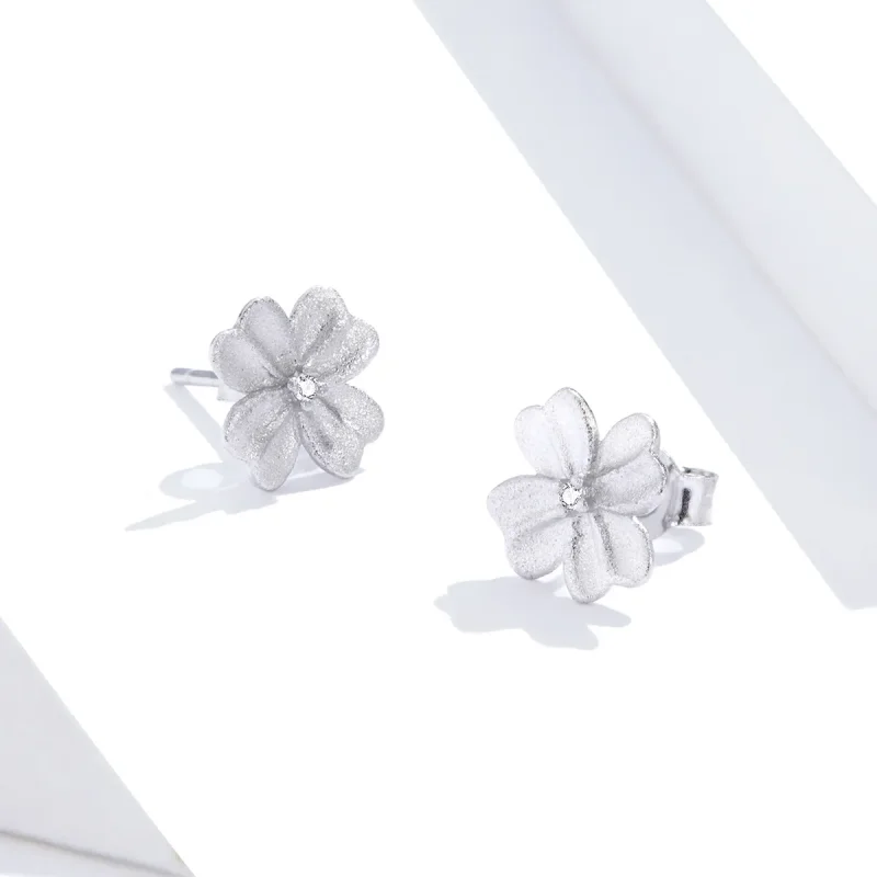 (image for) Pandora Style Silver Stud Earrings, Silver Flower - SCE864 - View 4