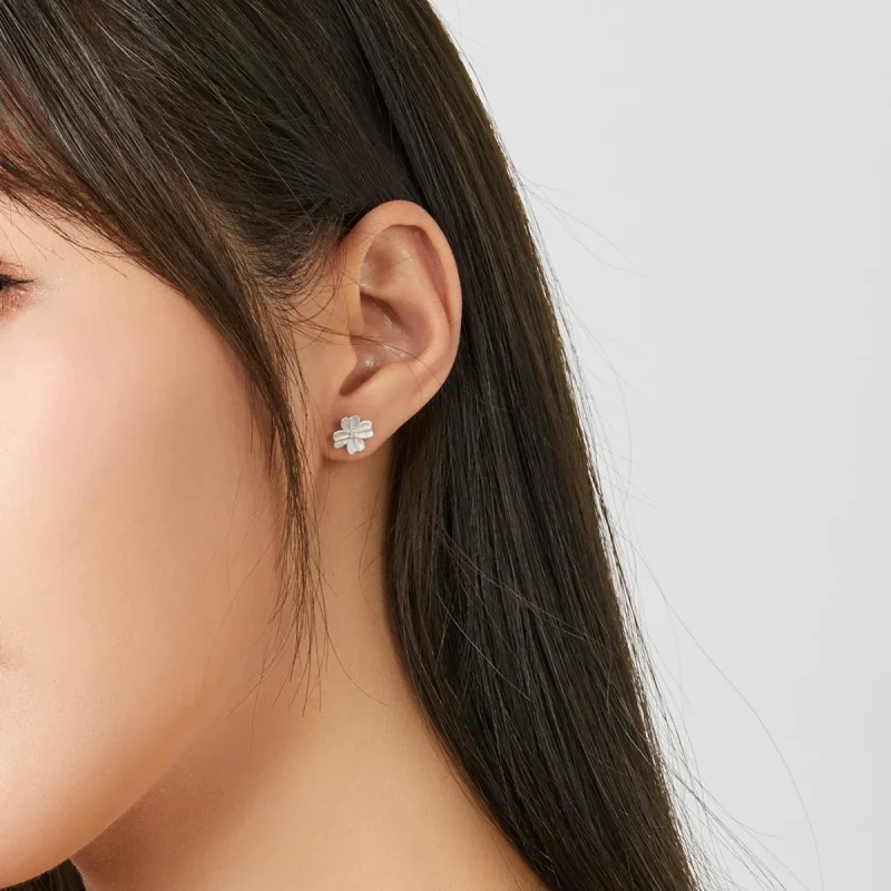 (image for) Pandora Style Silver Stud Earrings, Silver Flower - SCE864 - View 6