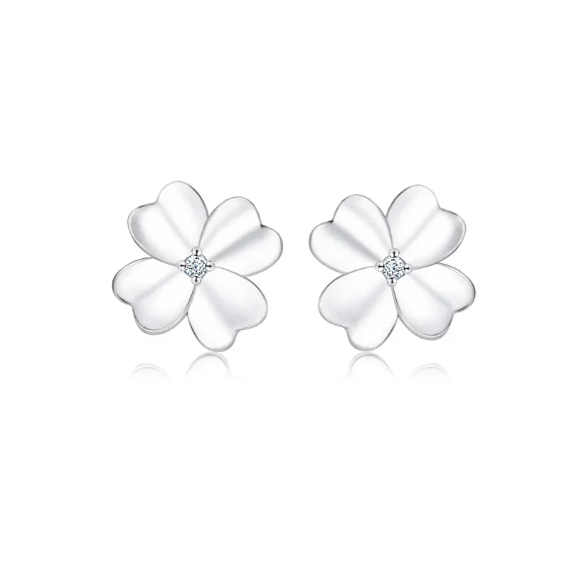 (image for) Pandora Style Silver Stud Earrings, Silver Flower - SCE864 - Product Image