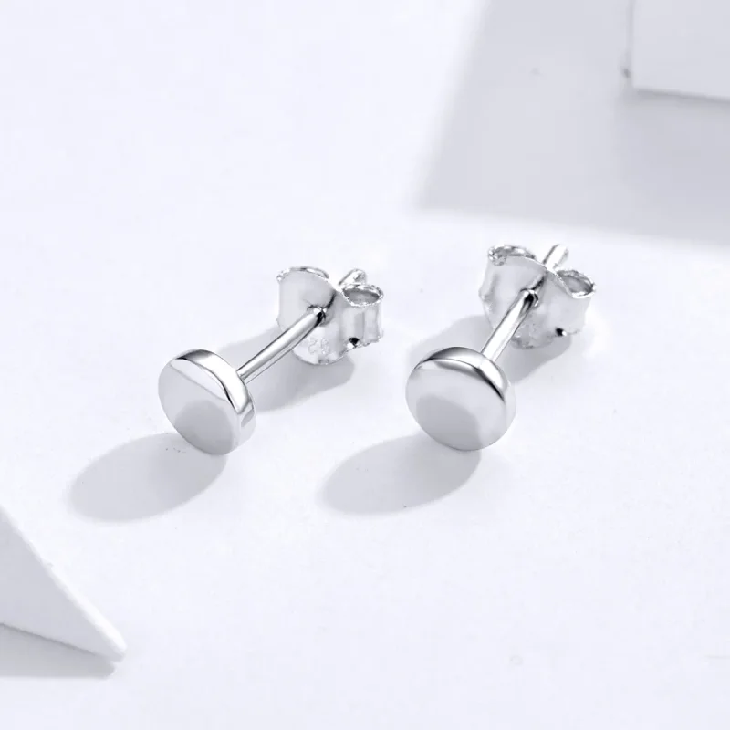 (image for) Pandora Style Silver Stud Earrings, Simple Bean - SCE705-A - View 2