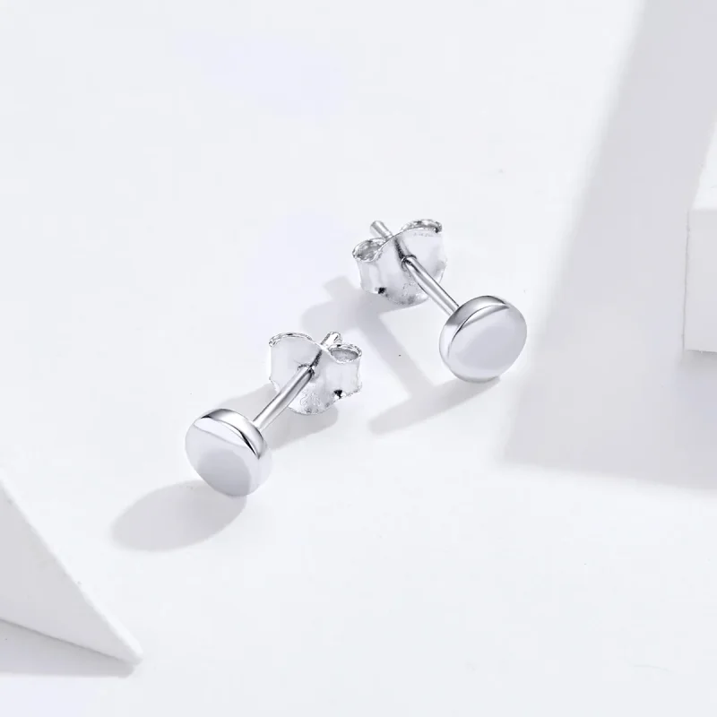 (image for) Pandora Style Silver Stud Earrings, Simple Bean - SCE705-A - View 3