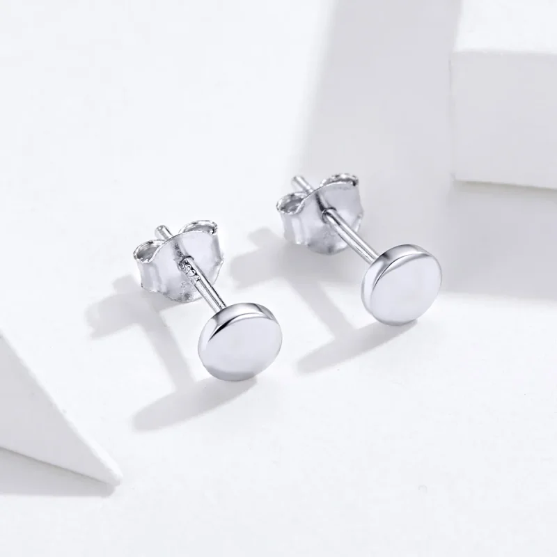 (image for) Pandora Style Silver Stud Earrings, Simple Bean - SCE705-A - View 4