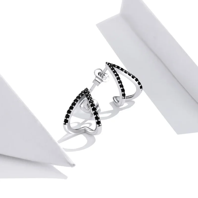 (image for) Pandora Style Silver Stud Earrings, Simple Geometry - SCE924 - View 3
