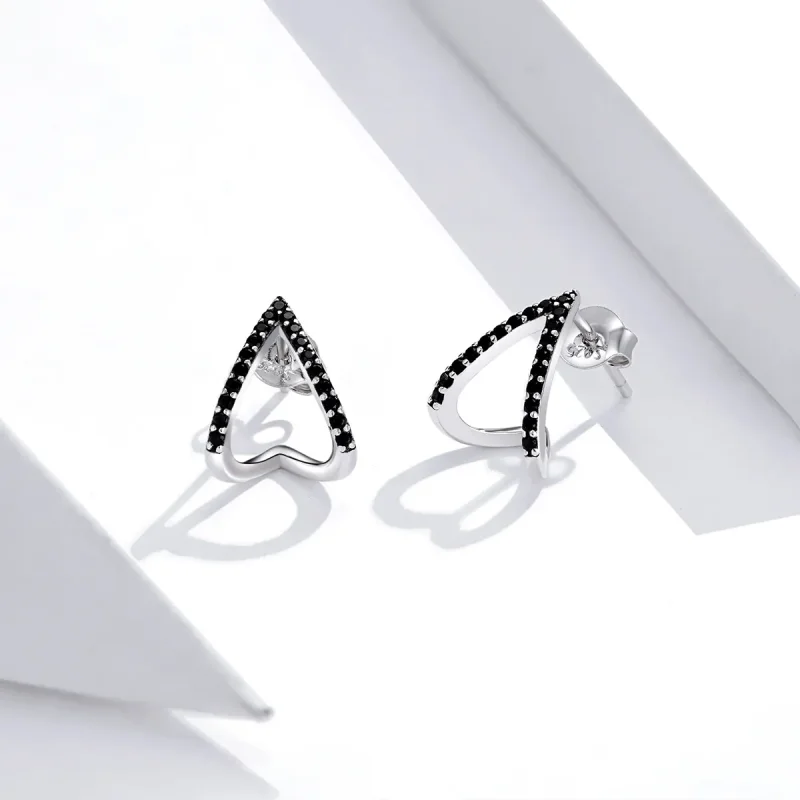 (image for) Pandora Style Silver Stud Earrings, Simple Geometry - SCE924 - View 4