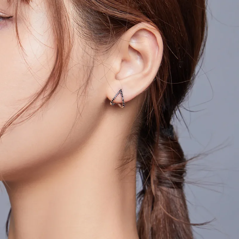 (image for) Pandora Style Silver Stud Earrings, Simple Geometry - SCE924 - View 6