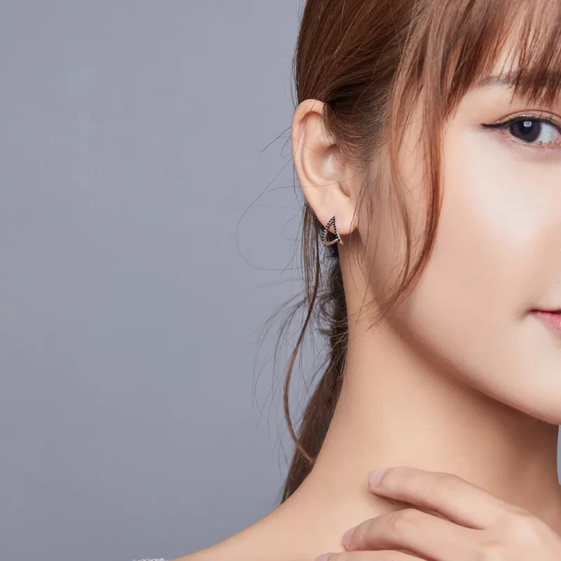 (image for) Pandora Style Silver Stud Earrings, Simple Geometry - SCE924 - View 7