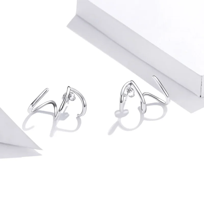 (image for) Pandora Style Silver Stud Earrings, Simple Line - SCE986 - View 2