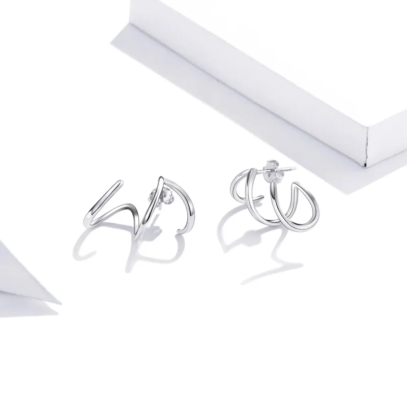 (image for) Pandora Style Silver Stud Earrings, Simple Line - SCE986 - View 3