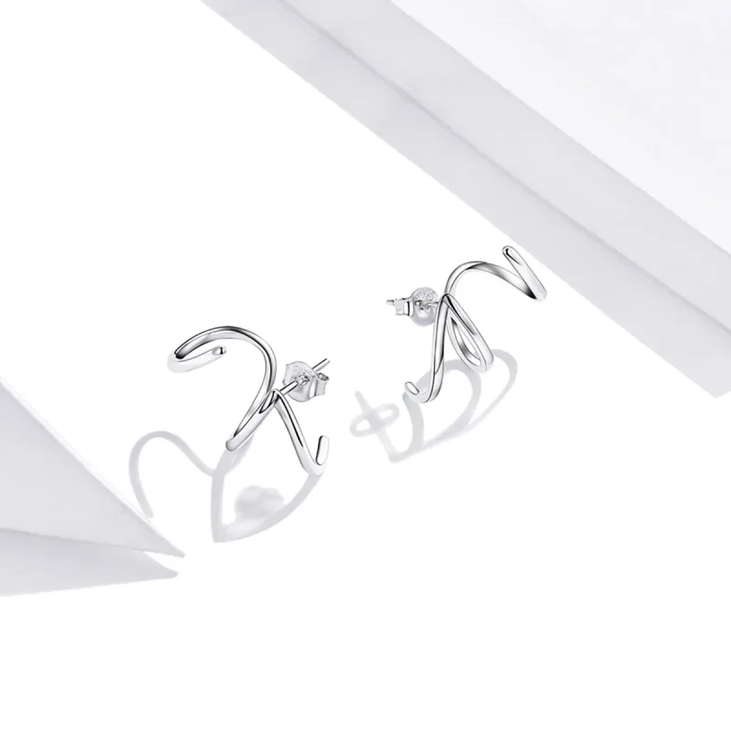 (image for) Pandora Style Silver Stud Earrings, Simple Line - SCE986 - View 4