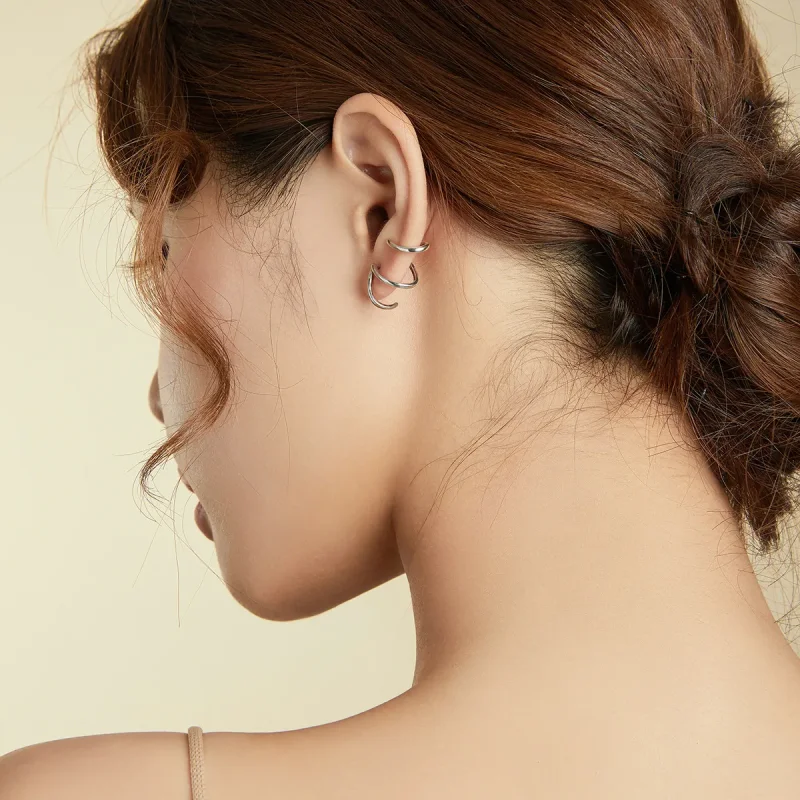 (image for) Pandora Style Silver Stud Earrings, Simple Line - SCE986 - View 5