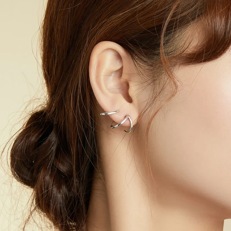 (image for) Pandora Style Silver Stud Earrings, Simple Line - SCE986 - View 6