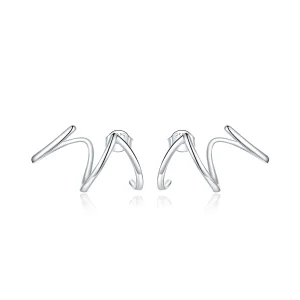 (image for) Pandora Style Silver Stud Earrings, Simple Line - SCE986