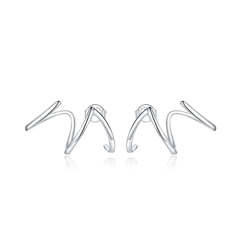 (image for) Pandora Style Silver Stud Earrings, Simple Line - SCE986 - Product Image