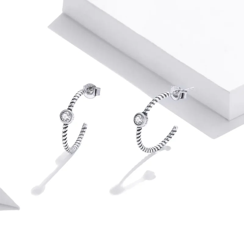 (image for) Pandora Style Silver Stud Earrings, Simple - SCE1122 - View 2