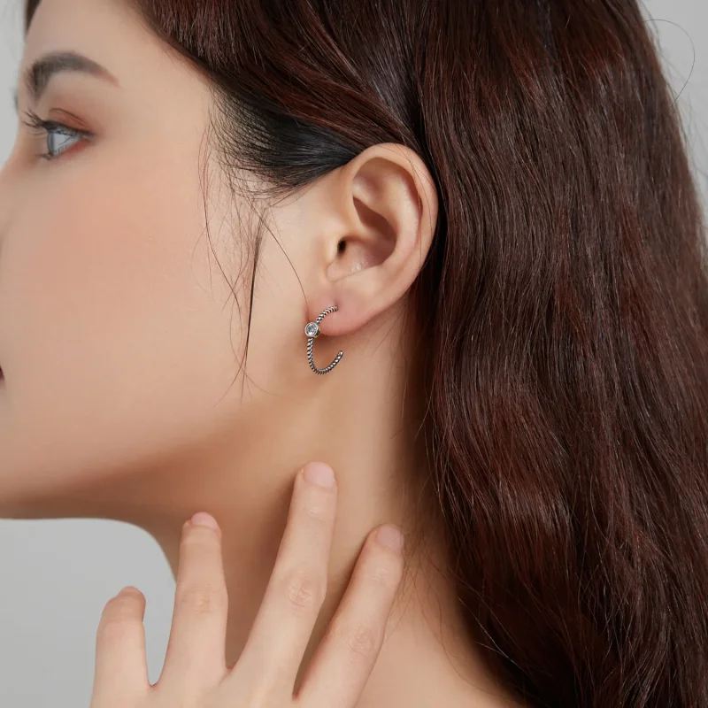 (image for) Pandora Style Silver Stud Earrings, Simple - SCE1122 - View 5