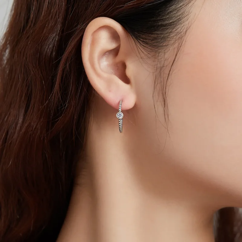 (image for) Pandora Style Silver Stud Earrings, Simple - SCE1122 - View 6