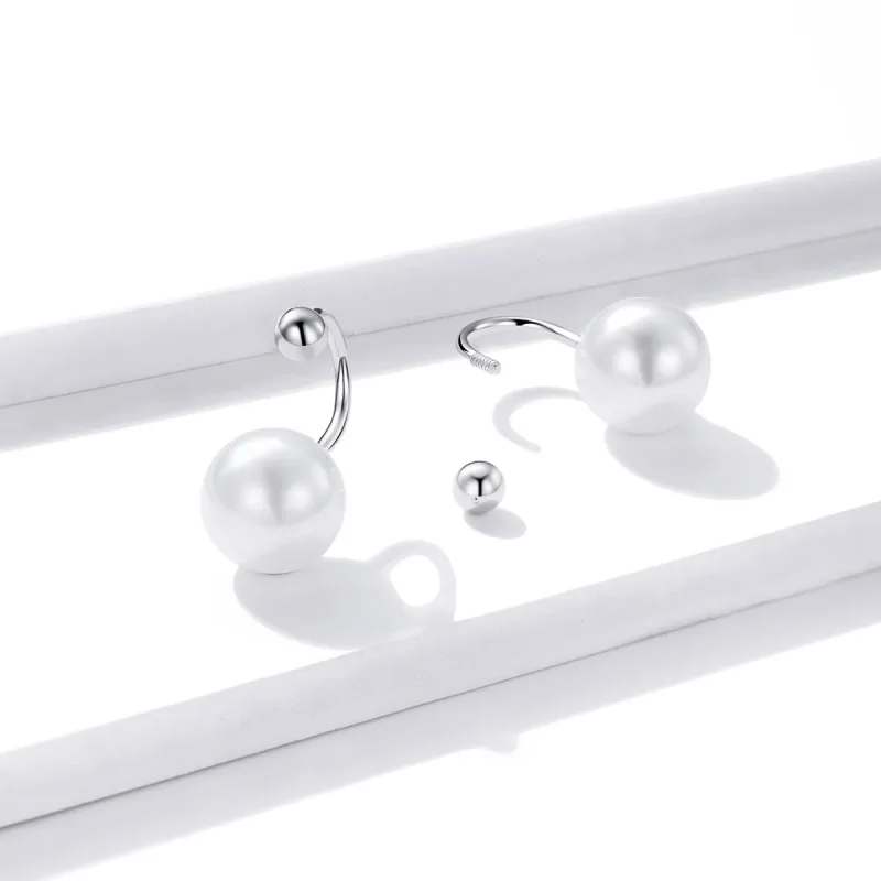 (image for) Pandora Style Silver Stud Earrings, Simple Shell - BSE438 - View 2