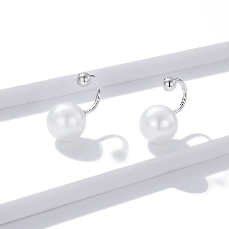 (image for) Pandora Style Silver Stud Earrings, Simple Shell - BSE438 - View 3