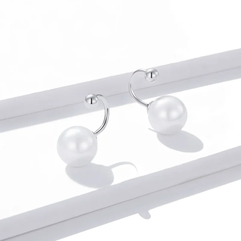 (image for) Pandora Style Silver Stud Earrings, Simple Shell - BSE438 - View 4