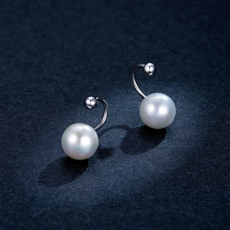 (image for) Pandora Style Silver Stud Earrings, Simple Shell - BSE438 - View 5