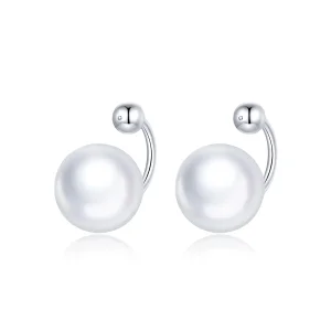 (image for) Pandora Style Silver Stud Earrings, Simple Shell - BSE438