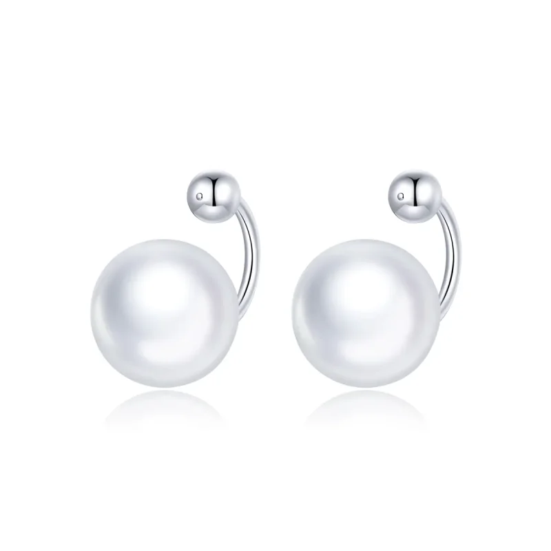 (image for) Pandora Style Silver Stud Earrings, Simple Shell - BSE438 - Product Image