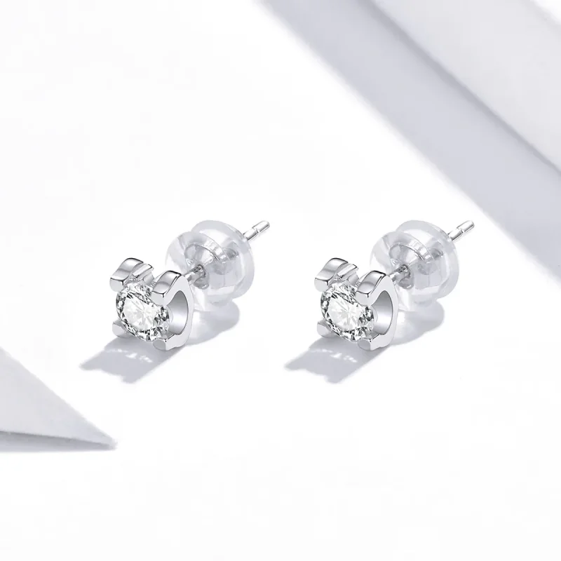 (image for) Pandora Style Silver Stud Earrings, Simple Zircon - SCE974 - View 2