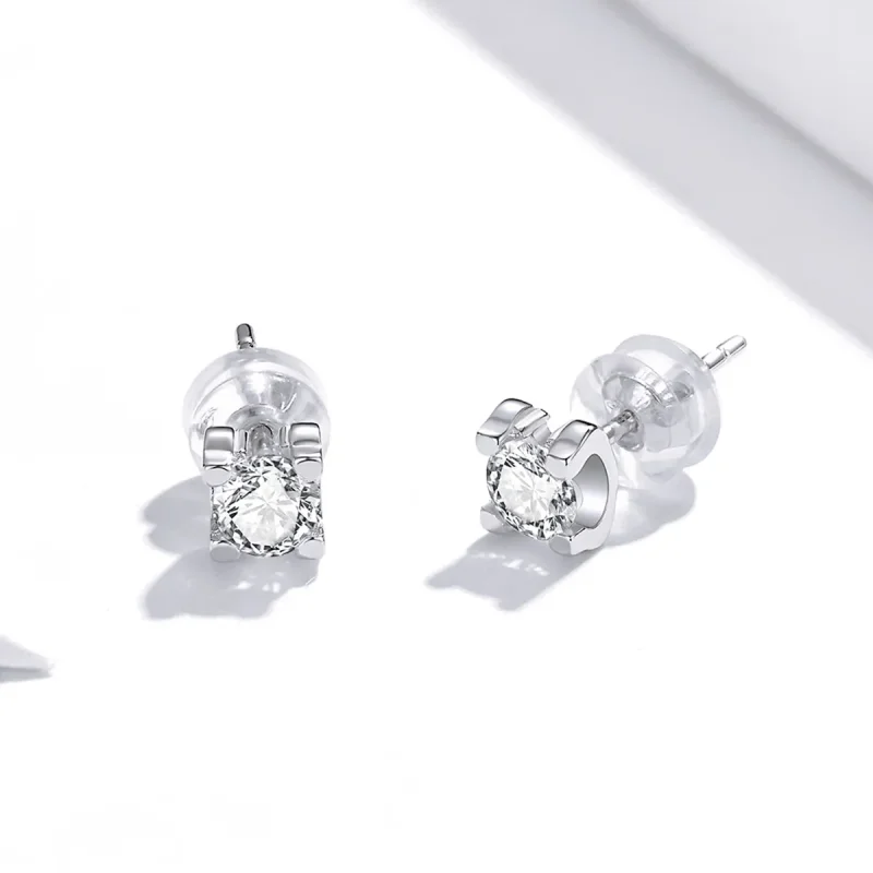 (image for) Pandora Style Silver Stud Earrings, Simple Zircon - SCE974 - View 4