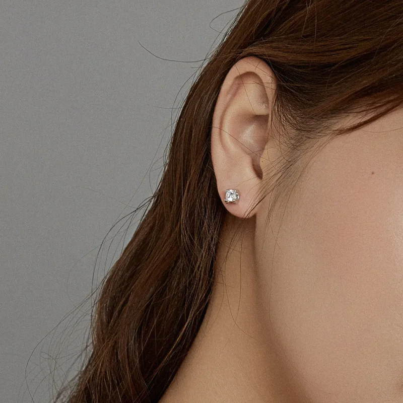 (image for) Pandora Style Silver Stud Earrings, Simple Zircon - SCE974 - View 5
