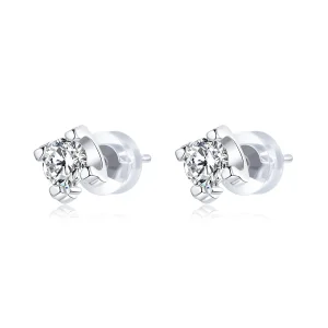 (image for) Pandora Style Silver Stud Earrings, Simple Zircon - SCE974