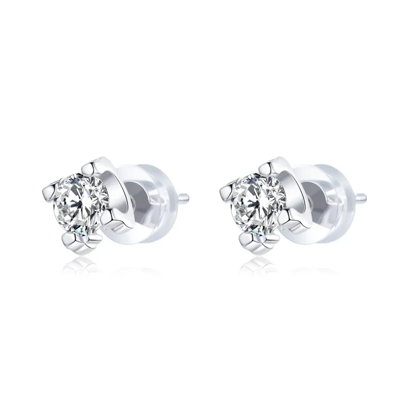 (image for) Pandora Style Silver Stud Earrings, Simple Zircon - SCE974 - Product Image