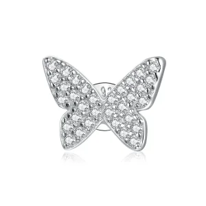 (image for) Pandora Style Silver Stud Earrings, Single Butterfly - SCE1068