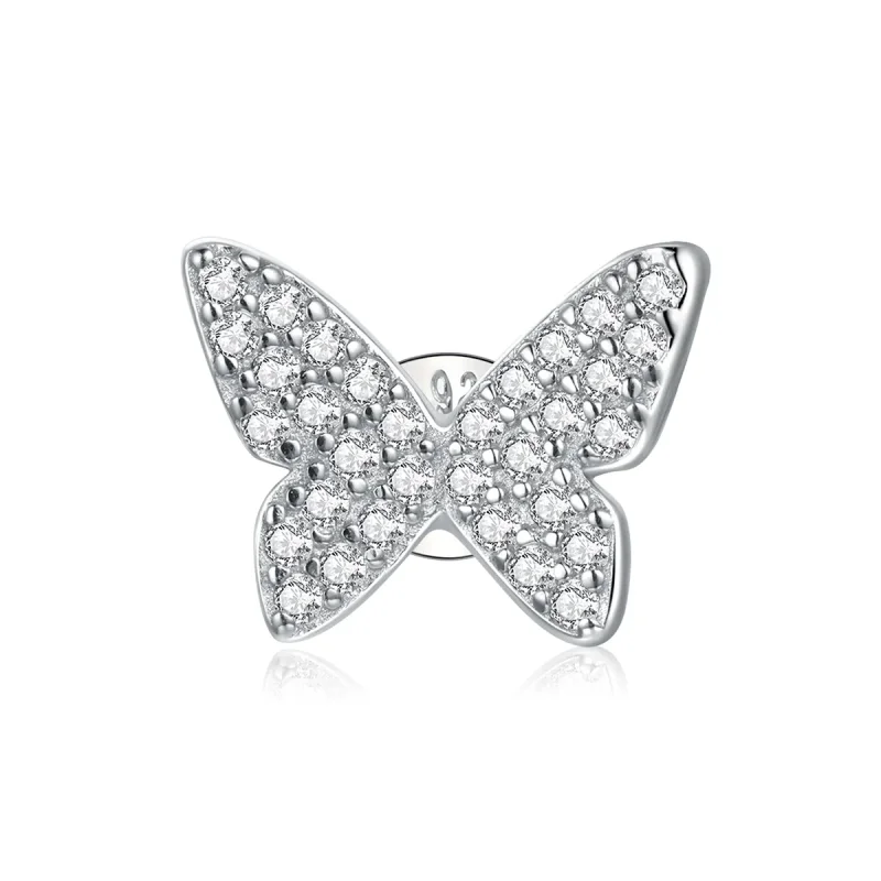 (image for) Pandora Style Silver Stud Earrings, Single Butterfly - SCE1068 - Product Image
