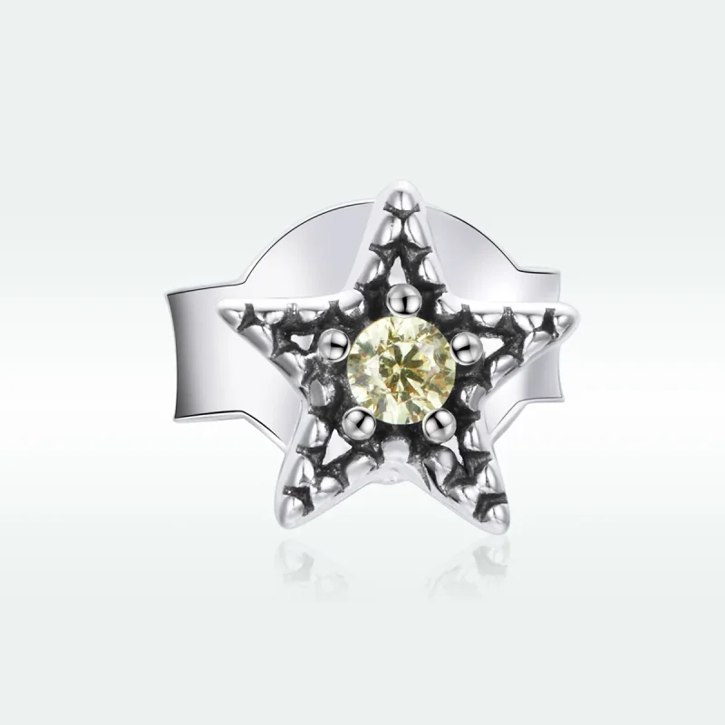 (image for) Pandora Style Silver Stud Earrings, Single Starmount - SCE1066 - View 4