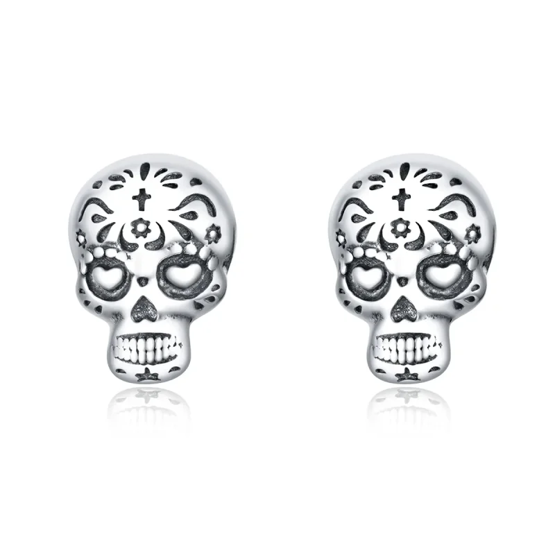(image for) Pandora Style Silver Stud Earrings, Skull - SCE953 - Product Image