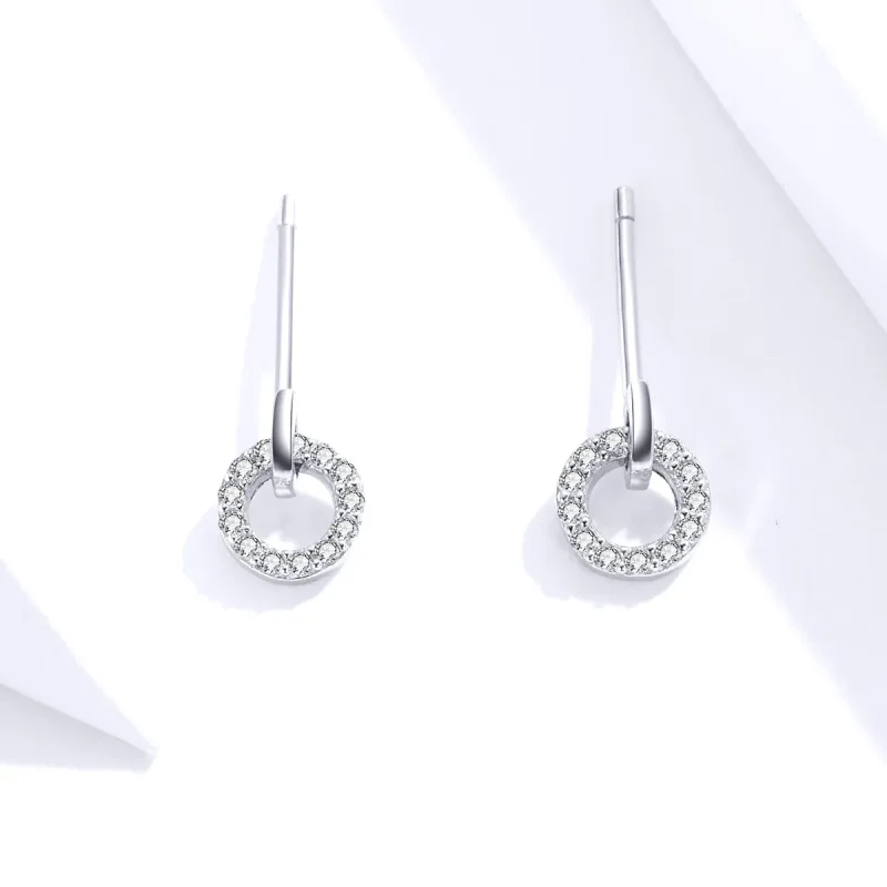 (image for) Pandora Style Silver Stud Earrings, Small Circle - SCE767 - View 2