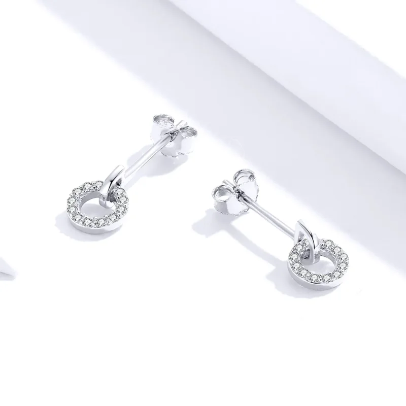 (image for) Pandora Style Silver Stud Earrings, Small Circle - SCE767 - View 3