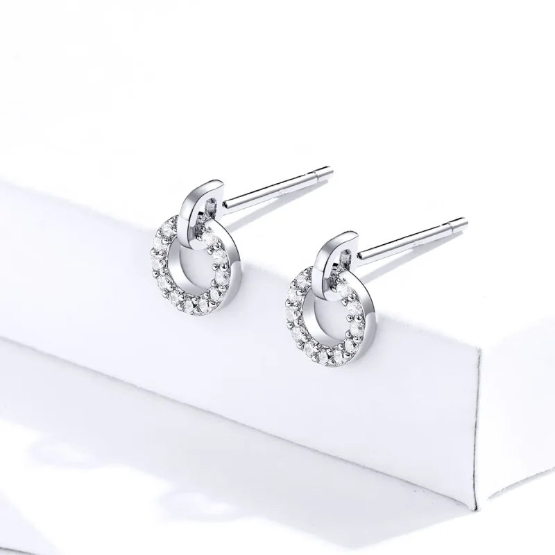 (image for) Pandora Style Silver Stud Earrings, Small Circle - SCE767 - View 4