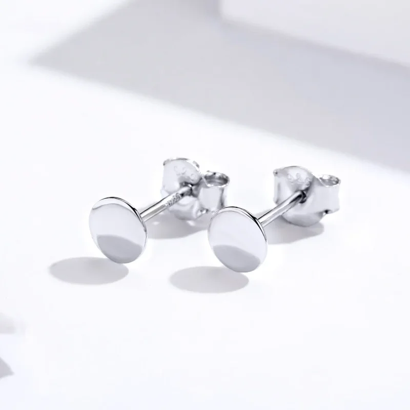 (image for) Pandora Style Silver Stud Earrings, Small Round Piece - SCE693 - View 2