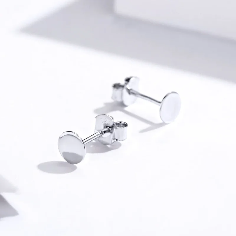 (image for) Pandora Style Silver Stud Earrings, Small Round Piece - SCE693 - View 3