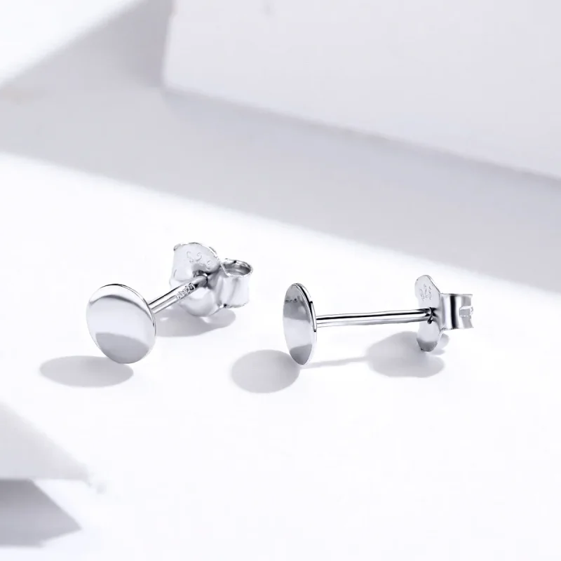 (image for) Pandora Style Silver Stud Earrings, Small Round Piece - SCE693 - View 4