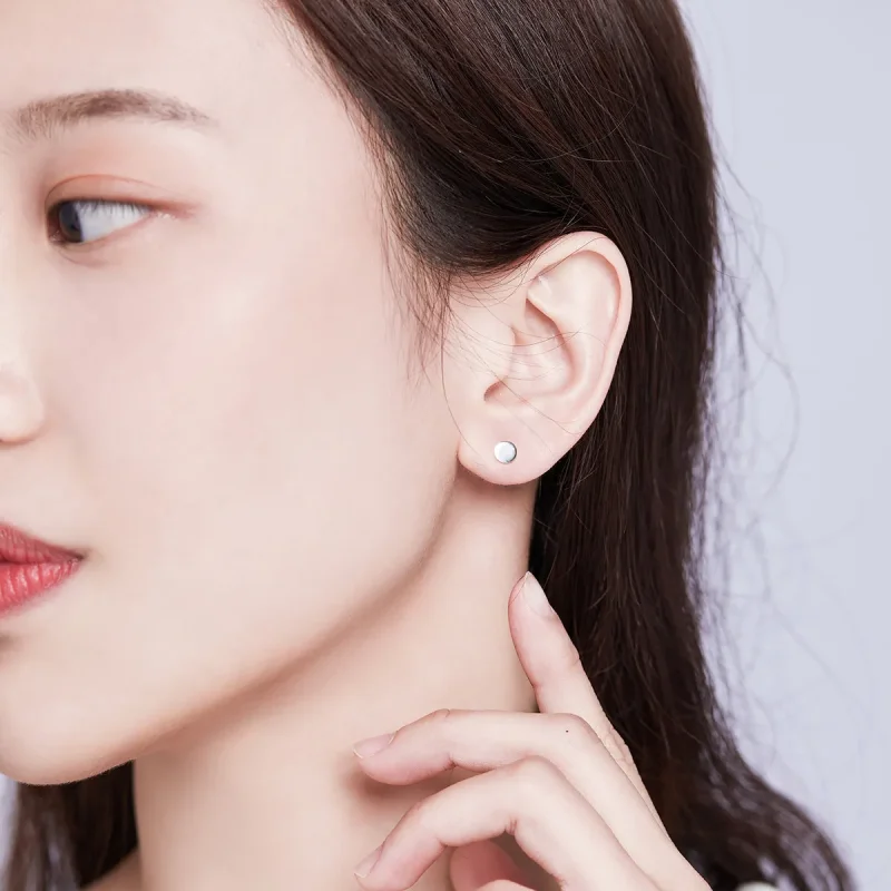 (image for) Pandora Style Silver Stud Earrings, Small Round Piece - SCE693 - View 6