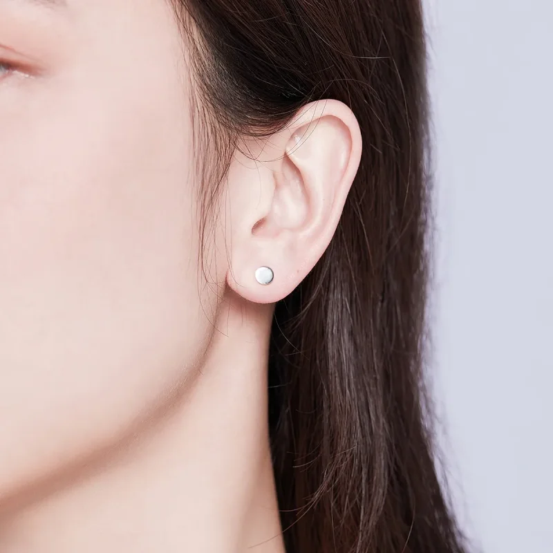 (image for) Pandora Style Silver Stud Earrings, Small Round Piece - SCE693 - View 7