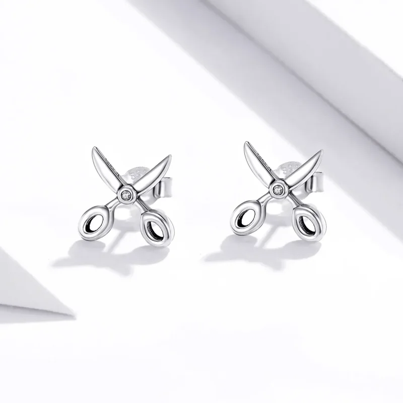(image for) Pandora Style Silver Stud Earrings, Small Scissors - SCE1003 - View 2