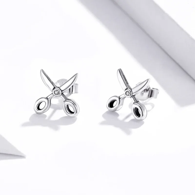 (image for) Pandora Style Silver Stud Earrings, Small Scissors - SCE1003 - View 3
