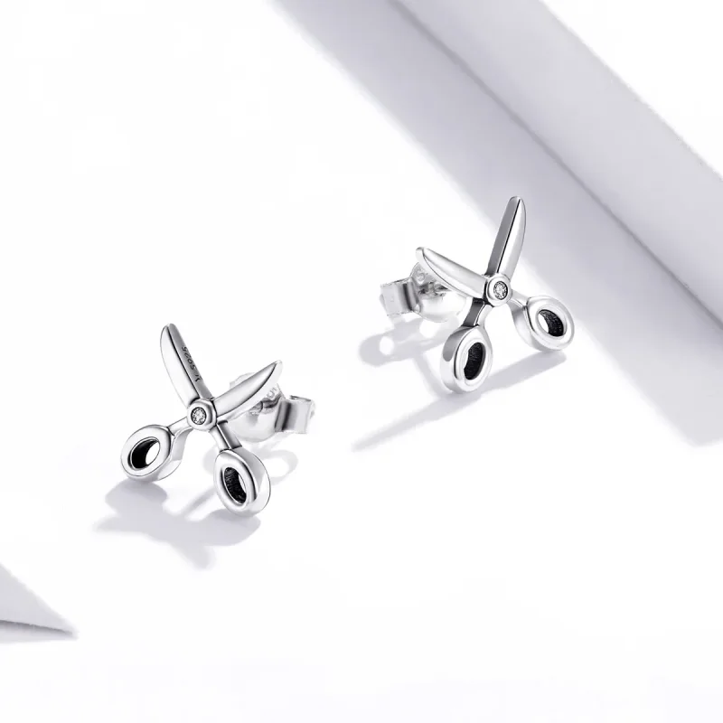 (image for) Pandora Style Silver Stud Earrings, Small Scissors - SCE1003 - View 4